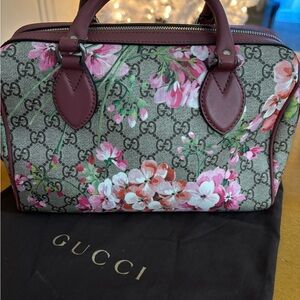 Gucci Floral Satchel - Burgundy and Pink